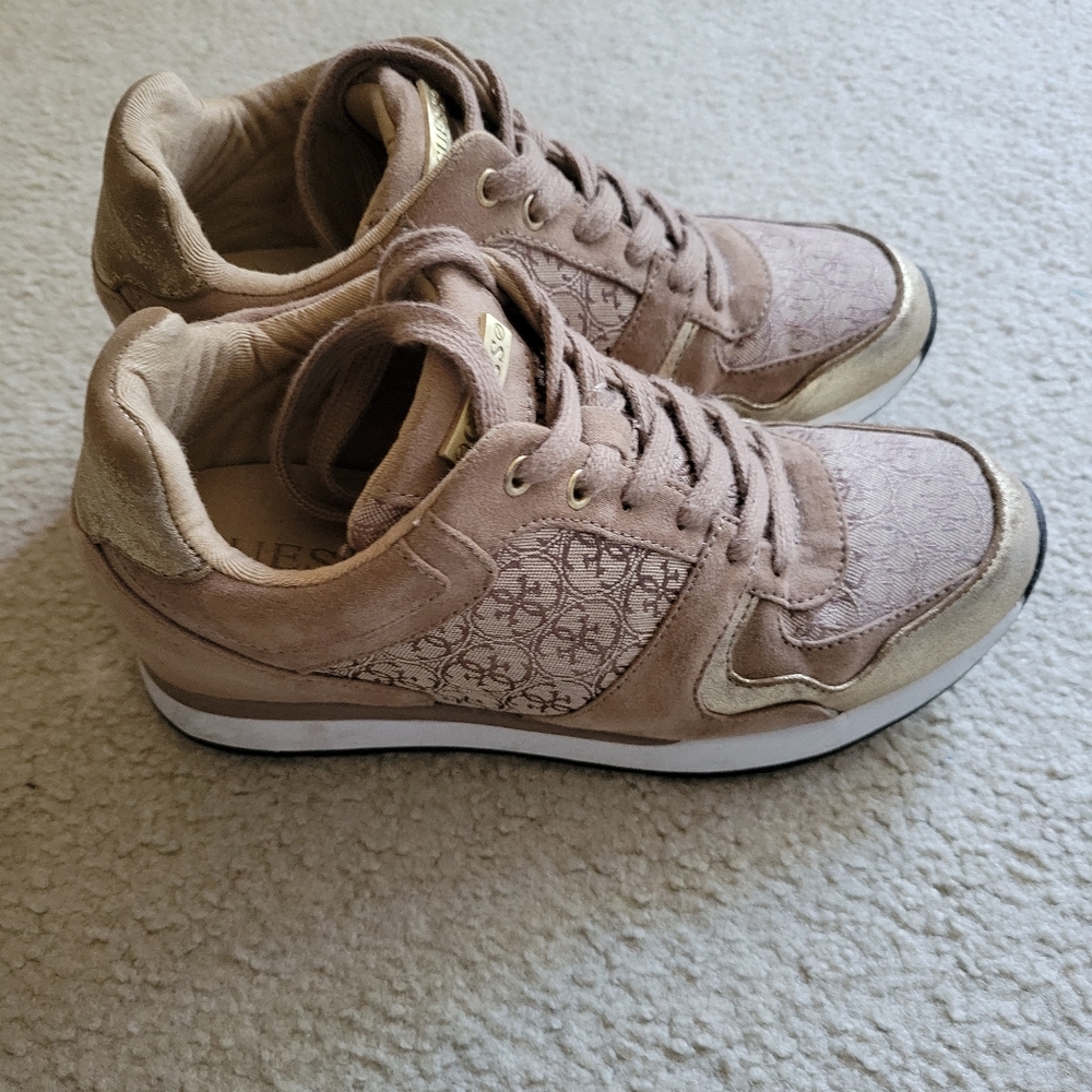 GUESS Gold/Tan Wedge Sneakers Size 6.5